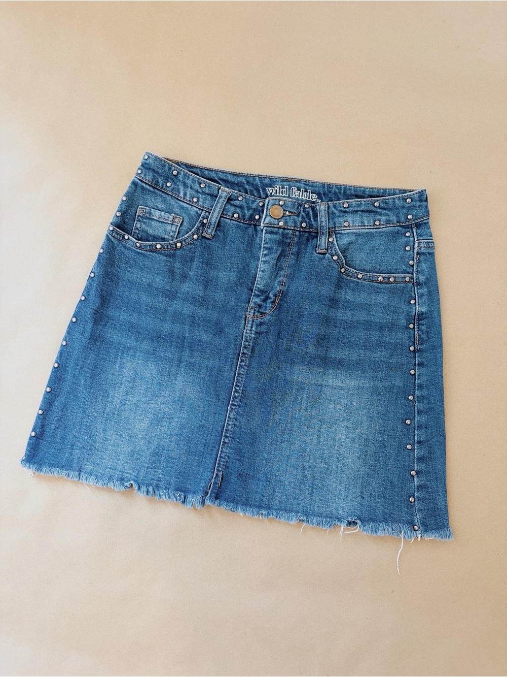 wild fable Studded Dark Blue Denim Mini Skirt